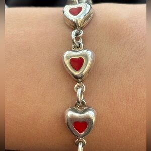Silver Heart Bracelet with Red Enamel 7.5”